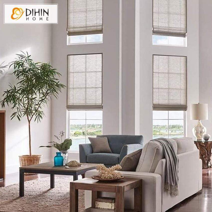 DIHINHOME Home Textile Roman Blind DIHIN HOME Retro Solid Grey Printed Roman Shades ,Easy Install Washable Curtains ,Customized Window Curtain Drape, 24"W X 64"