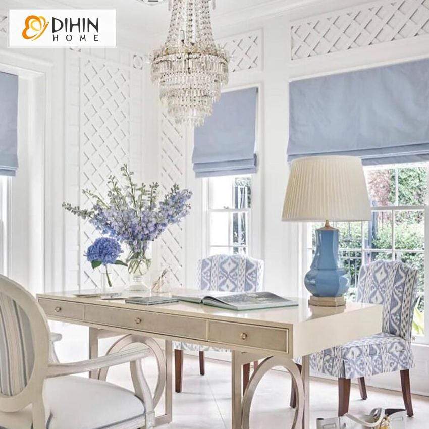 DIHINHOME Home Textile Roman Blind DIHIN HOME Simple Blue Printed Roman Shades ,Easy Install Washable Curtains ,Customized Window Curtain Drape, 24"W X 64"H
