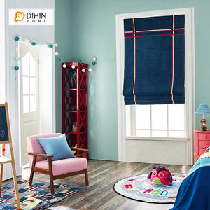 DIHINHOME Home Textile Roman Blind DIHIN HOME Simple Red and White Lines Printed Roman Shades ,Easy Install Washable Curtains ,Customized Window Curtain Drape, 24"W X 64"H