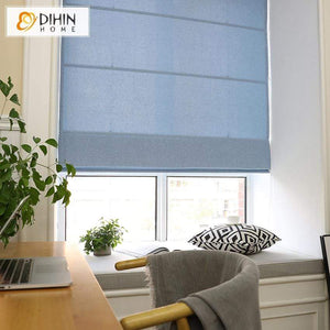 DIHINHOME Home Textile Roman Blind DIHIN HOME Simple Solid Blue Printed Roman Shades ,Easy Install Washable Curtains ,Customized Window Curtain Drape, 24"W X 64"