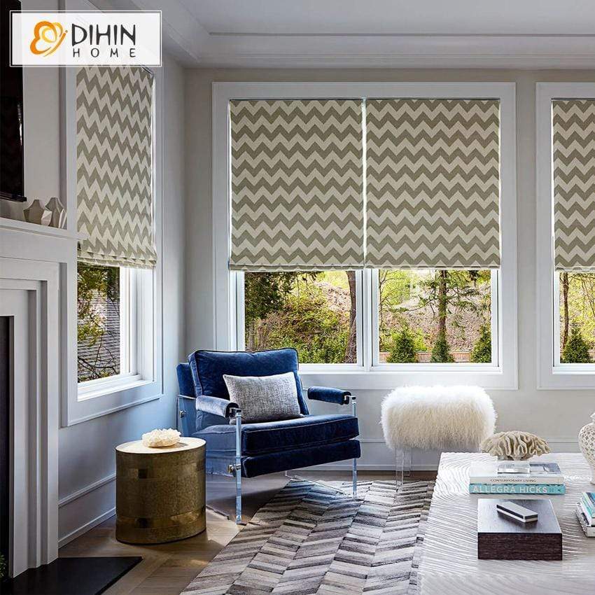 DIHINHOME Home Textile Roman Blind DIHIN HOME Simple Wave Printed Roman Shades ,Easy Install Washable Curtains ,Customized Window Curtain Drape, 24"W X 64"