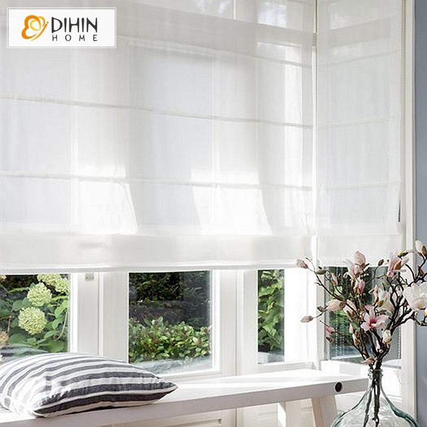 DIHINHOME Home Textile Roman Blind DIHIN HOME SImple White Printed Modern Roman Shades ,Easy Install Washable Curtains ,Customized Window Curtain Drape, 24"W X 64"