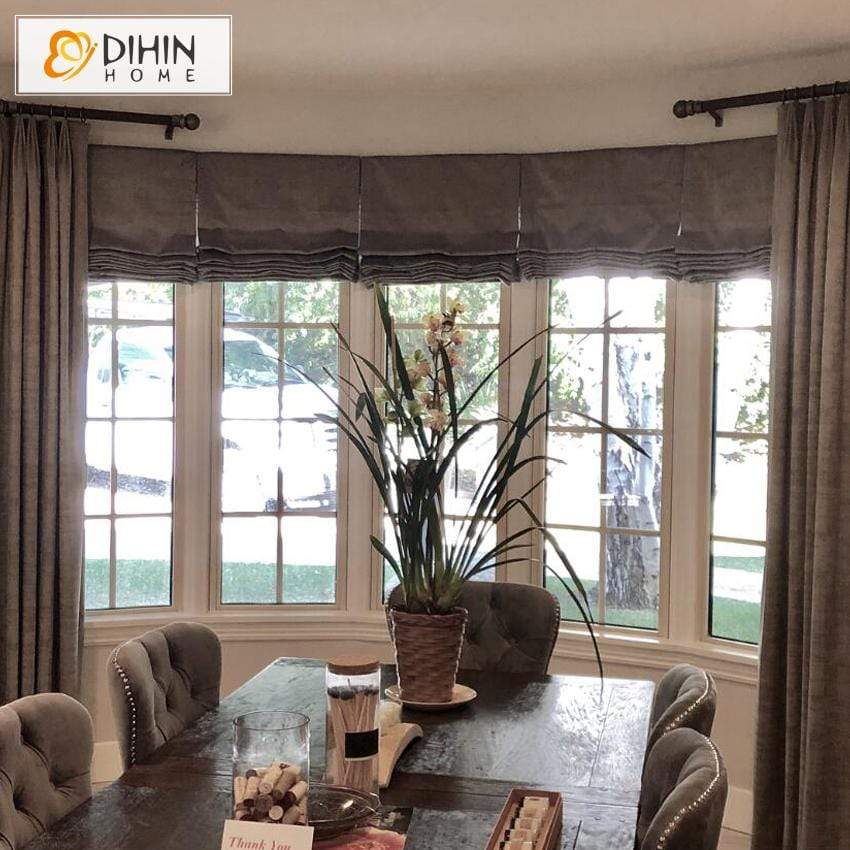 DIHINHOME Home Textile Roman Blind DIHIN HOME Solid Brown Printed Luxurious Roman Shades ,Easy Install Washable Curtains ,Customized Window Curtain Drape, 24"W X 64"H