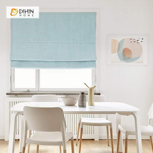 DIHINHOME Home Textile Roman Blind DIHIN HOME Solid Light Blue Printed Roman Shades ,Easy Install Washable Curtains ,Customized Window Curtain Drape, 24"W X 64"H