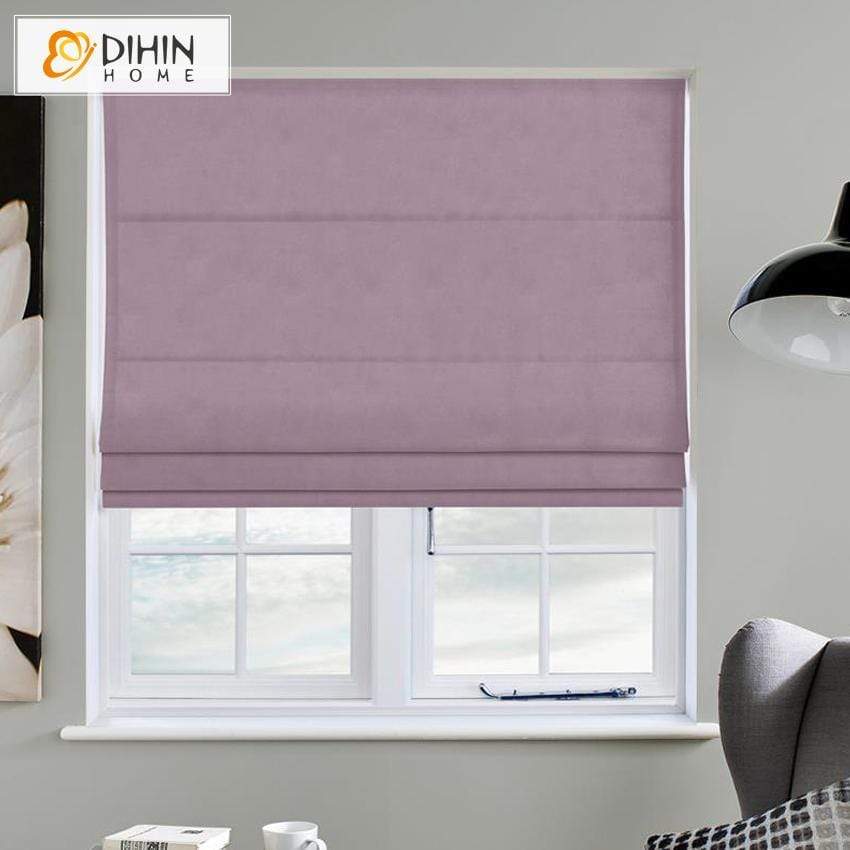 DIHINHOME Home Textile Roman Blind DIHIN HOME Solid Purple Printed Roman Shades ,Easy Install Washable Curtains ,Customized Window Curtain Drape, 24"W X 64"