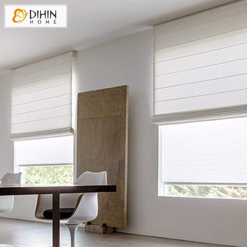 DIHINHOME Home Textile Roman Blind DIHIN HOME Solid White Printed Modern Roman Shades ,Easy Install Washable Curtains ,Customized Window Curtain Drape, 24"W X 64"