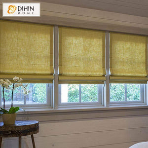 DIHINHOME Home Textile Roman Blind DIHIN HOME Solid Yellow Printed Roman Shades ,Easy Install Washable Curtains ,Customized Window Curtain Drape, 24"W X 64"