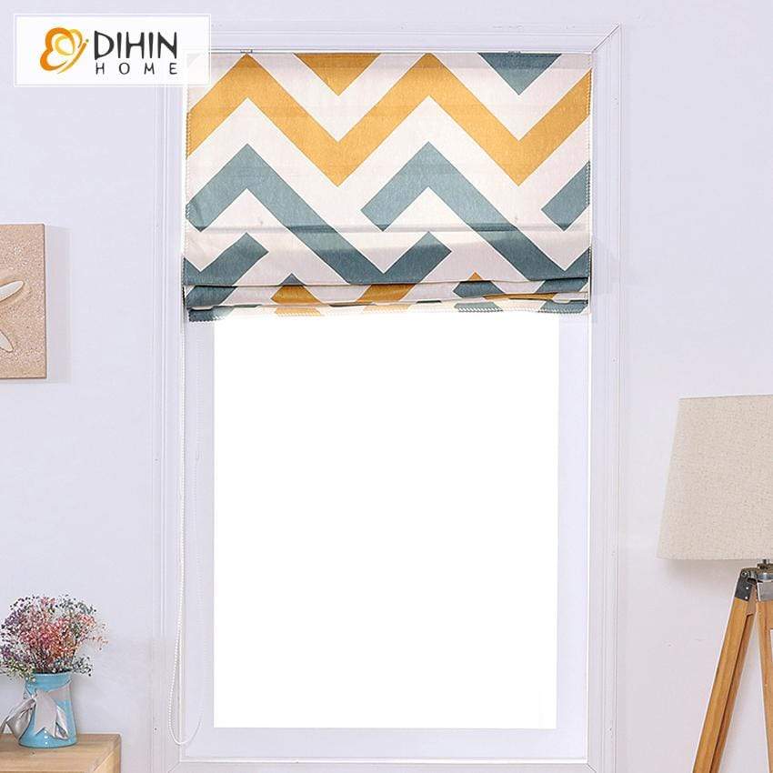 DIHINHOME Home Textile Roman Blind DIHIN HOME Stripes Printed Roman Shades,Easy Install Washable Curtains ,Customized Window Curtain Drape, 24"W X 64"