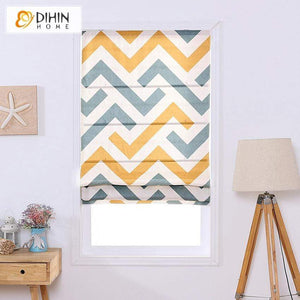 DIHINHOME Home Textile Roman Blind DIHIN HOME Stripes Printed Roman Shades,Easy Install Washable Curtains ,Customized Window Curtain Drape, 24"W X 64"