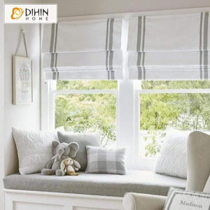 DIHINHOME Home Textile Roman Blind DIHIN HOME Two Grey Stripes Printed Roman Shades ,Easy Install Washable Curtains ,Customized Window Curtain Drape, 24"W X 64"