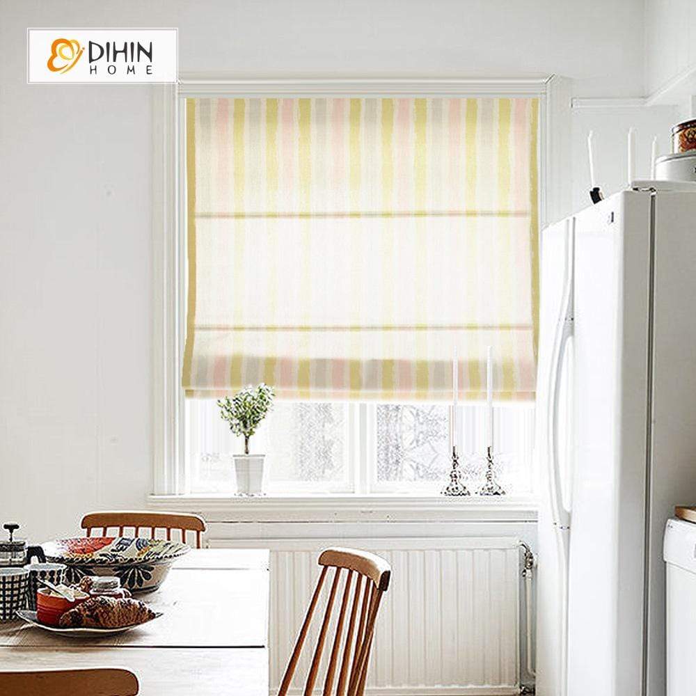 DIHINHOME Home Textile Roman Blind DIHIN HOME Warm Color Stripes Printed Roman Shades ,Easy Install Washable Curtains ,Customized Window Curtain Drape, 24"W X 64"H