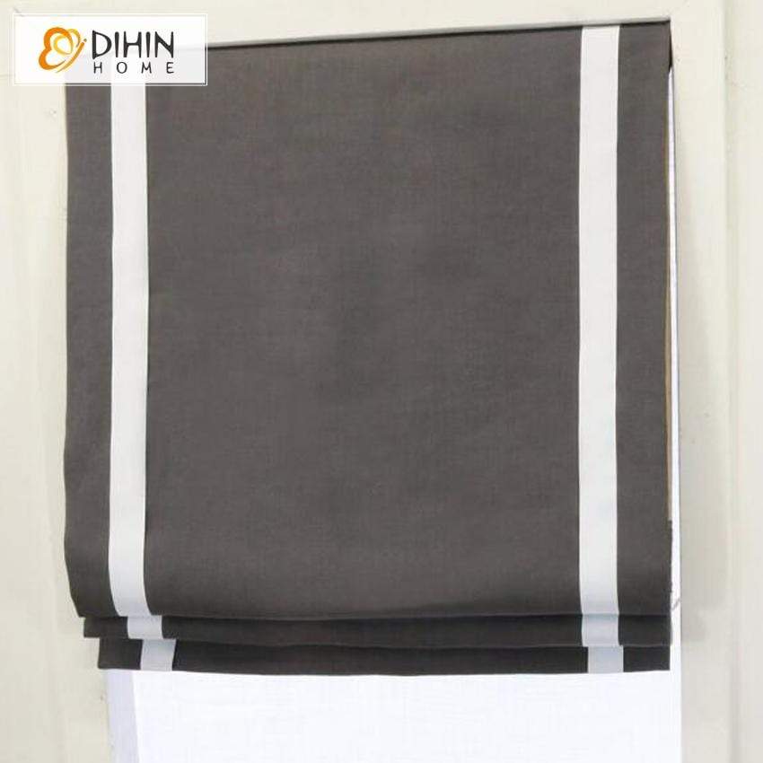 DIHINHOME Home Textile Roman Blind DIHIN HOME White Stripes Edge Printed Roman Shades,Easy Install Washable Curtains ,Customized Window Curtain Drape, 24"W X 64"