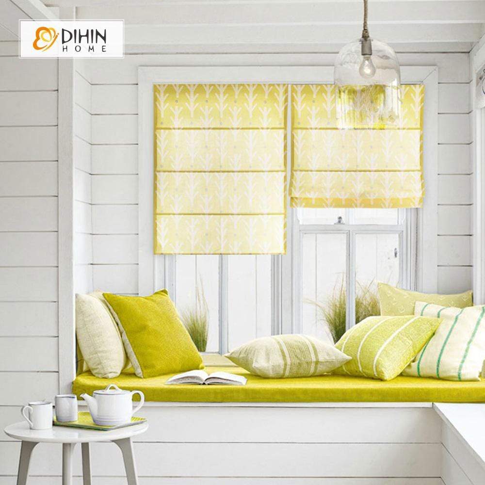 DIHINHOME Home Textile Roman Blind DIHIN HOME Yellow Branch Printed Roman Shades ,Easy Install Washable Curtains ,Customized Window Curtain Drape, 24"W X 64"H