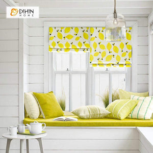 DIHINHOME Home Textile Roman Blind DIHIN HOME Yellow Printed Roman Shades ,Easy Install Washable Curtains ,Customized Window Curtain Drape, 24"W X 64"H