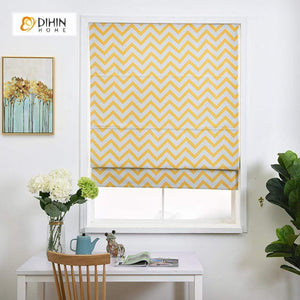 DIHINHOME Home Textile Roman Blind DIHIN HOME Yellow Wave Printed Roman Shades ,Easy Install Washable Curtains ,Customized Window Curtain Drape, 24"W X 64"H