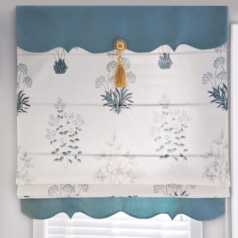 DIHINHOME Home Textile Roman Blind Pastoral Blue Flower Printed Roman Shades / Window Blind Fabric Curtain Drape, 23"W X 64"H