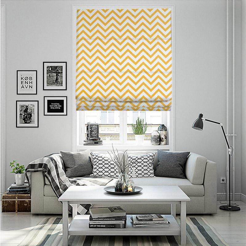 DIHINHOME Home Textile Roman Blind Yellow Wave Printed Roman Shades / Window Blind Fabric Curtain Drape, 23"W X 64"H