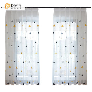 DIHINHOME Home Textile Sheer Curtain Copy of DIHIN HOME Cartoon Lucky Stars Embroidered,Sheer Curtain,Grommet Window Curtain for Living Room ,52x63-inch,1 Panel