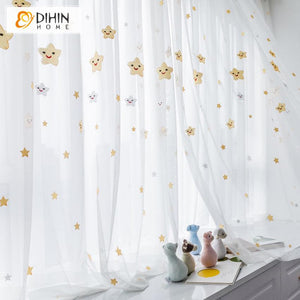 DIHINHOME Home Textile Sheer Curtain Copy of DIHIN HOME  Cotton Linen Green Flowers ,Sheer Curtain, Grommet Window Curtain for Living Room ,52x63-inch,1 Panel