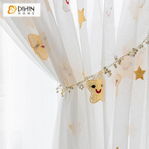 DIHINHOME Home Textile Sheer Curtain Copy of DIHIN HOME  Cotton Linen Green Flowers ,Sheer Curtain, Grommet Window Curtain for Living Room ,52x63-inch,1 Panel