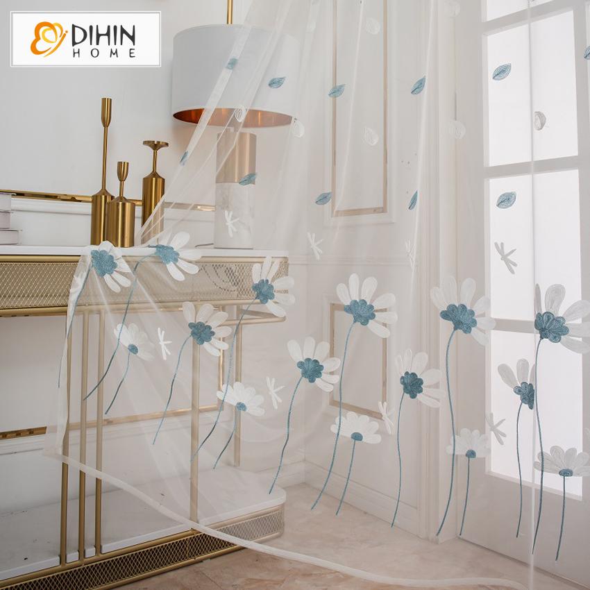 DIHINHOME Home Textile Sheer Curtain Copy of DIHIN HOME Modern Fashion White Waves Pattern,Sheer Curtain,Grommet Window Curtain for Living Room ,52x63-inch,1 Panel
