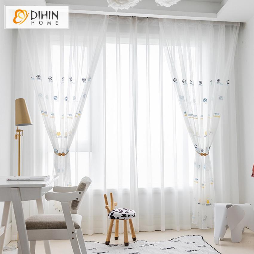 DIHIN HOME Cartoon Ball Sports Style Embroidered,Sheer Curtain, Grommet Window Curtain for Living Room ,52x63-inch,1 Panel