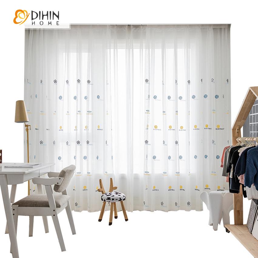 DIHINHOME Home Textile Sheer Curtain DIHIN HOME Cartoon Balls Embroidered,Sheer Curtain,Grommet Window Curtain for Living Room ,52x63-inch,1 Panel
