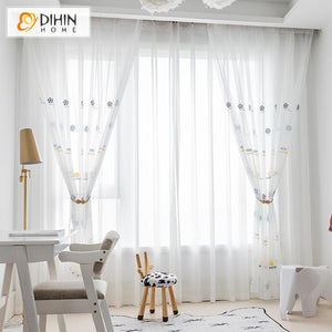 DIHINHOME Home Textile Sheer Curtain DIHIN HOME Cartoon Balls Embroidered,Sheer Curtain,Grommet Window Curtain for Living Room ,52x63-inch,1 Panel