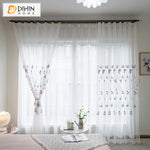 DIHIN HOME Cartoon Butterfly Embroidery Window Screening ,Sheer Curtain, Grommet Window Curtain for Living Room ,52x63-inch,1 Panel