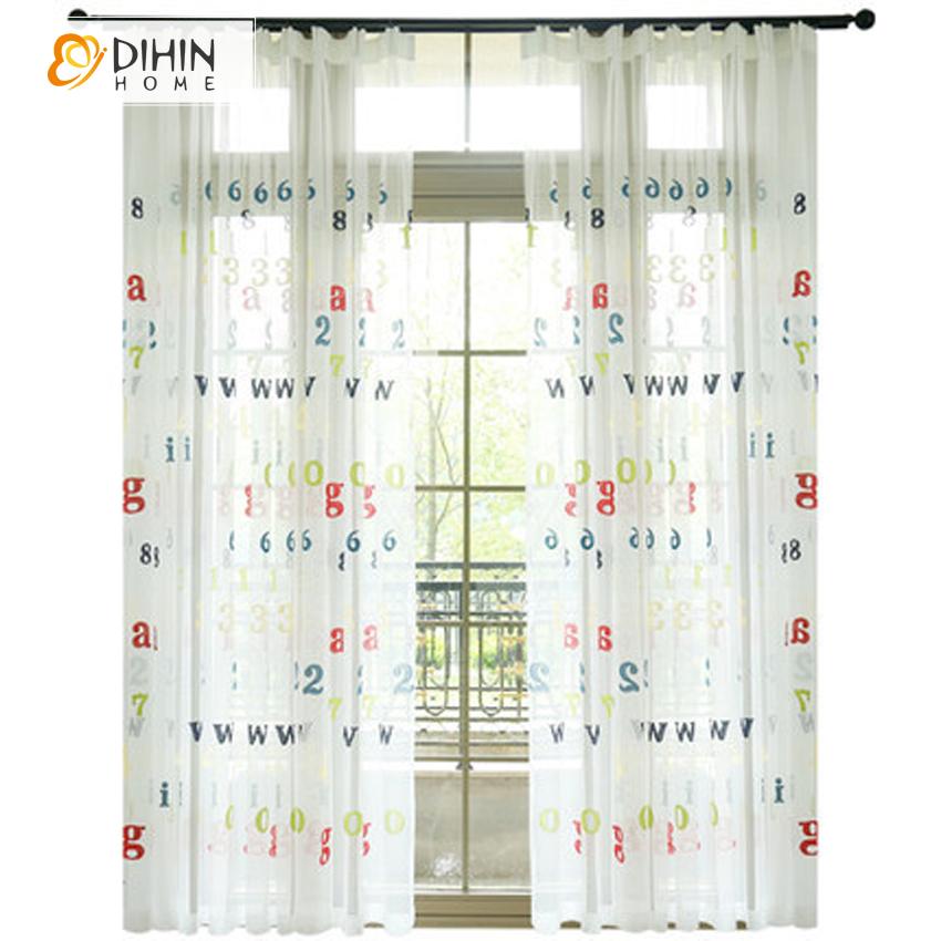 DIHIN HOME Cartoon Children Learning Alphanumeric Fashion Curtains ,Sheer Curtain, Grommet Window Curtain for Living Room ,52x63-inch,1 Panel