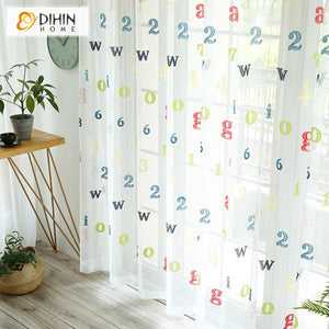 DIHIN HOME Cartoon Children Learning Alphanumeric Fashion Curtains ,Sheer Curtain, Grommet Window Curtain for Living Room ,52x63-inch,1 Panel