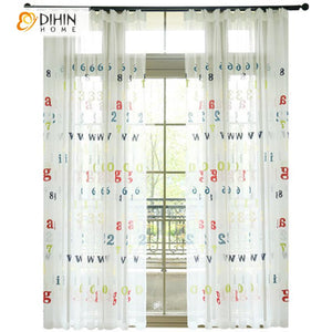 DIHIN HOME Cartoon Children Learning Alphanumeric Fashion Curtains ,Sheer Curtain, Grommet Window Curtain for Living Room ,52x63-inch,1 Panel