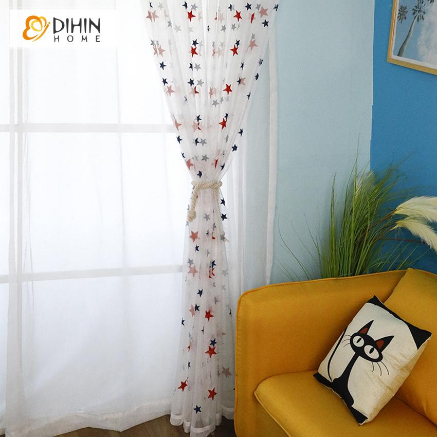 DIHIN HOME Cartoon Children Room Stars Pattern Fashion Curtains ,Sheer Curtain, Grommet Window Curtain for Living Room ,52x63-inch,1 Panel