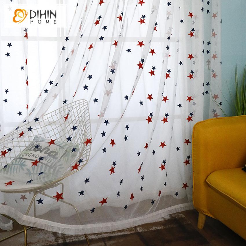 DIHIN HOME Cartoon Children Room Stars Pattern Fashion Curtains ,Sheer Curtain, Grommet Window Curtain for Living Room ,52x63-inch,1 Panel