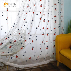 DIHIN HOME Cartoon Children Room Stars Pattern Fashion Curtains ,Sheer Curtain, Grommet Window Curtain for Living Room ,52x63-inch,1 Panel