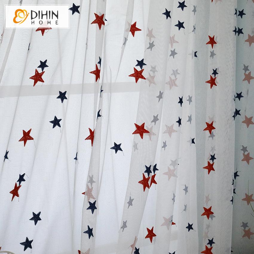 DIHIN HOME Cartoon Children Room Stars Pattern Fashion Curtains ,Sheer Curtain, Grommet Window Curtain for Living Room ,52x63-inch,1 Panel