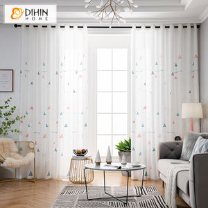 DIHIN HOME Cartoon Colorful Geometric Sheer Curtain,Grommet Window Curtain for Living Room ,52x63-inch,1 Panel