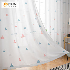 DIHINHOME Home Textile Sheer Curtain DIHIN HOME Cartoon Colorful Geometric Sheer Curtain,Grommet Window Curtain for Living Room ,52x63-inch,1 Panel