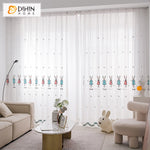 DIHINHOME Home Textile Sheer Curtain DIHIN HOME Cartoon Colorful Rabbits Embroidered Sheer Curtain, Grommet Window Curtain for Living Room ,52x63-inch,1 Panel