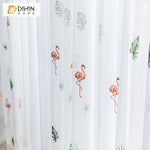 DIHIN HOME Cartoon Embroidered Flamingo Sheer Curtain, Grommet Window Curtain for Living Room ,52x63-inch,1 Panel