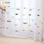 DIHINHOME Home Textile Sheer Curtain DIHIN HOME Cartoon Little Fish Embroidered Sheer Curtain, Grommet Window Curtain for Living Room ,52x63-inch,1 Panel