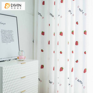DIHINHOME Home Textile Sheer Curtain DIHIN HOME Cartoon Strawberry Embroidered Sheer Curtain, Grommet Window Curtain for Living Room ,52x63-inch,1 Panel