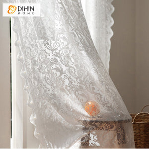 DIHINHOME Home Textile Sheer Curtain DIHIN HOME Cartoon White Lace Sheer Curtains,Grommet Window Curtain for Living Room ,52x63-inch,1 Panel