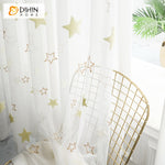 DIHINHOME Home Textile Sheer Curtain DIHIN HOME Cartoon White Stars Embroidered,Sheer Curtain,Grommet Window Curtain for Living Room ,52x63-inch,1 Panel