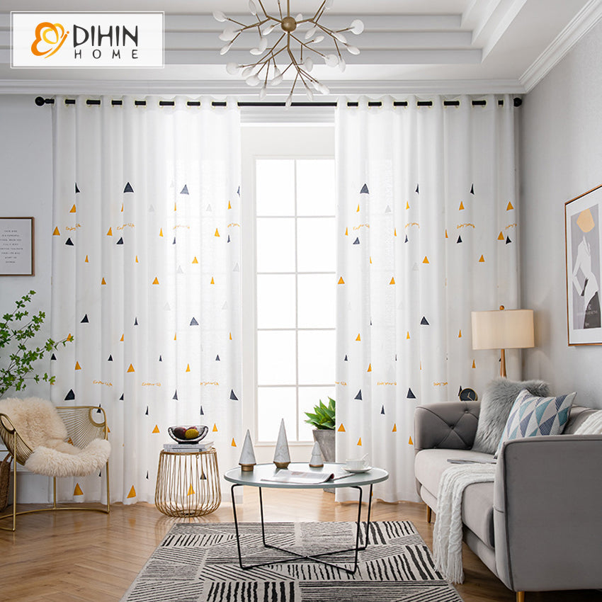 DIHIN HOME Children Cartoon Fashion Geometric Sheer Curtain,Grommet Window Curtain for Living Room ,52x63-inch,1 Panel