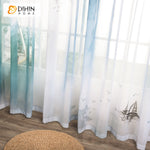 DIHINHOME Home Textile Sheer Curtain DIHIN HOME Chinese Ink Landscape Printing Sheer Curtains,Grommet Window Curtain for Living Room ,52x63-inch,1 Panel