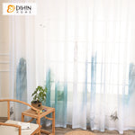 DIHIN HOME Chinese Ink Landscape Printing Sheer Curtains,Grommet Window Curtain for Living Room ,52x63-inch,1 Panel