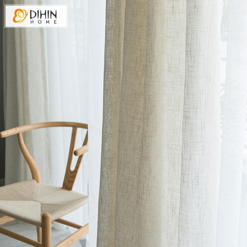 DIHINHOME Home Textile Sheer Curtain DIHIN HOME  Cotton Linen Fabric ,Sheer Curtain, Grommet Window Curtain for Living Room ,52x63-inch,1 Panel