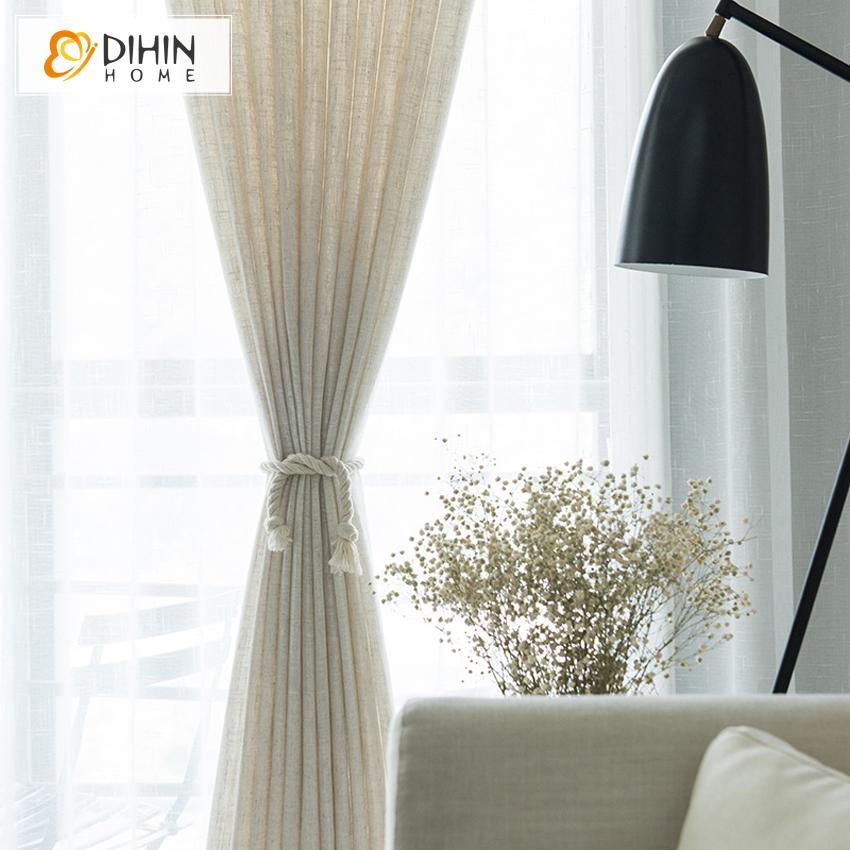 DIHINHOME Home Textile Sheer Curtain DIHIN HOME  Cotton Linen Fabric ,Sheer Curtain, Grommet Window Curtain for Living Room ,52x63-inch,1 Panel