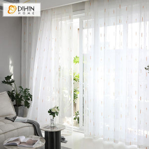 DIHINHOME Home Textile Sheer Curtain DIHIN HOME  Cotton Linen Meteor Shower Shape ,Sheer Curtain, Grommet Window Curtain for Living Room ,52x63-inch,1 Panel